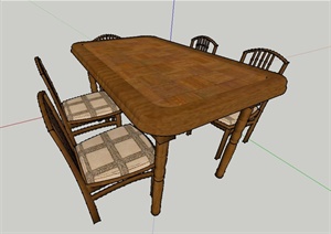 木质五人桌椅设计SU(草图大师)模型