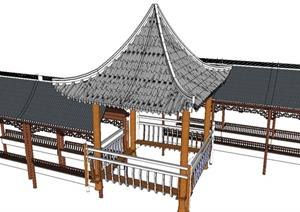 古典中式亭廊组合设计SU(草图大师)模型