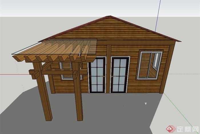 木质休闲小屋与廊架设计SU模型(1)