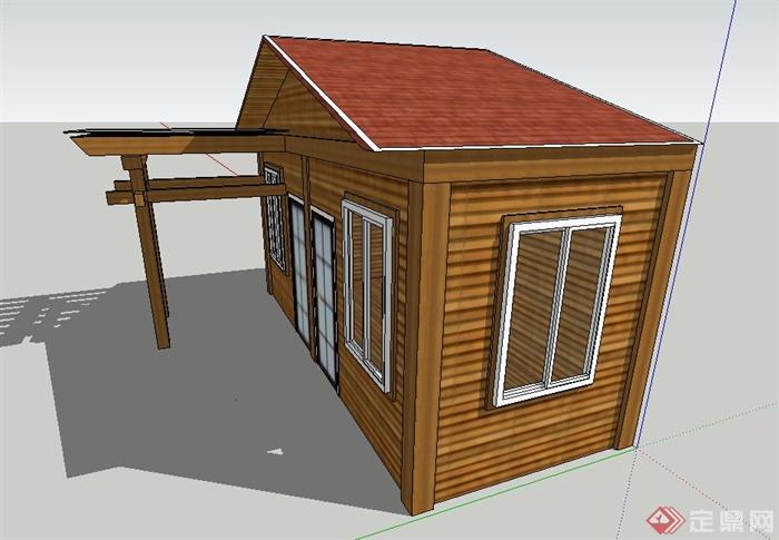 木质休闲小屋与廊架设计SU模型(2)