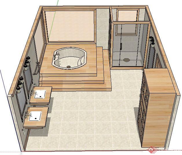 日式原木风卫生间室内设计su模型(1)