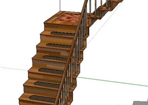 原木风转角木质楼梯SU(草图大师)模型