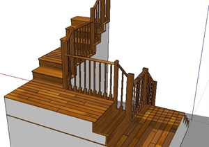 现代原木风转角楼梯设计SU(草图大师)模型