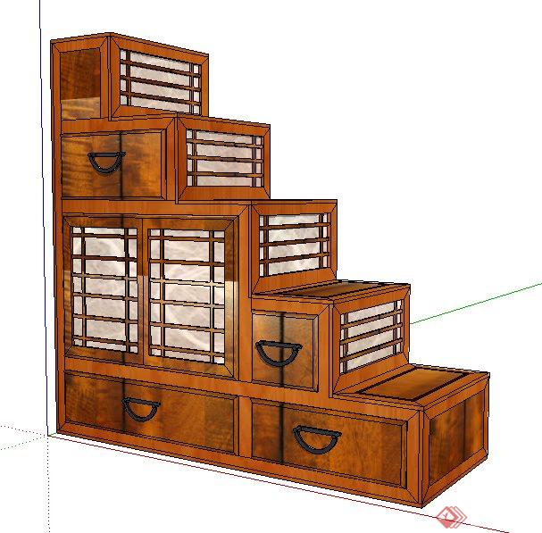 日式风格台阶式储物柜su模型(1)
