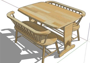 日本风格木质餐桌椅组合SU(草图大师)模型