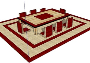 日式风格米色木材及红木餐桌椅SU(草图大师)模型