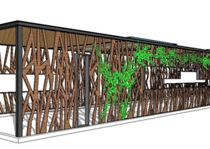 现代中式木质长廊架设计SU(草图大师)模型