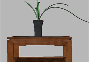 室内装饰木质花架与盆栽植物设计SU(草图大师)模型