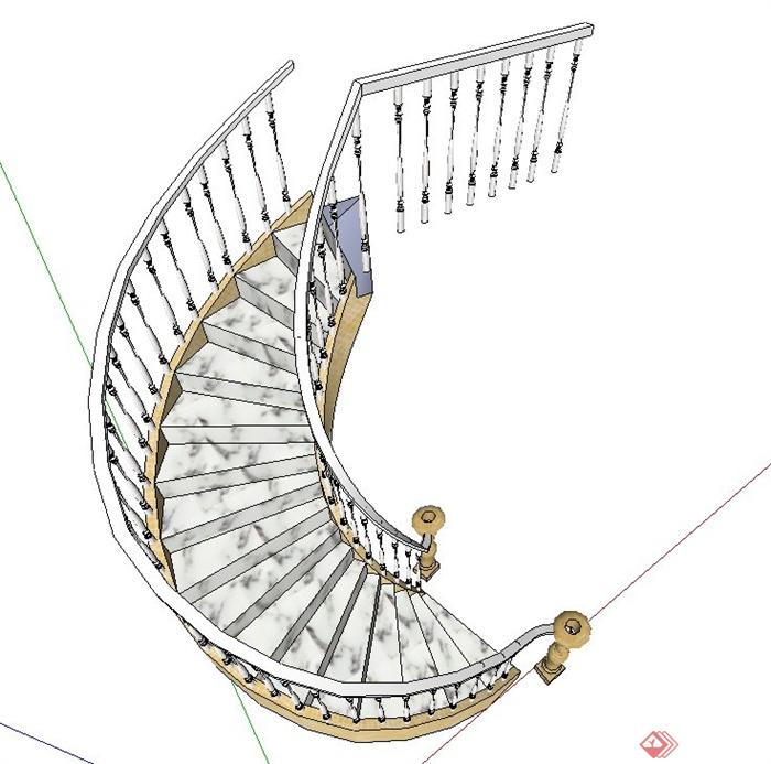 某简欧风格室内旋转楼梯设计SU模型(1)