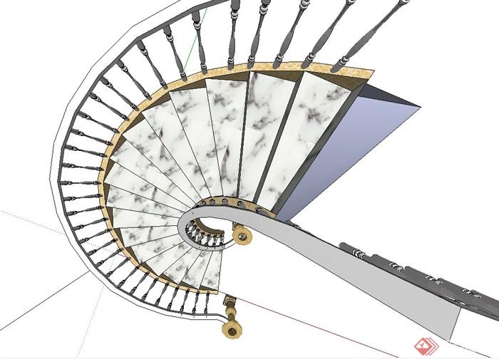 某简欧风格室内旋转楼梯设计SU模型(2)