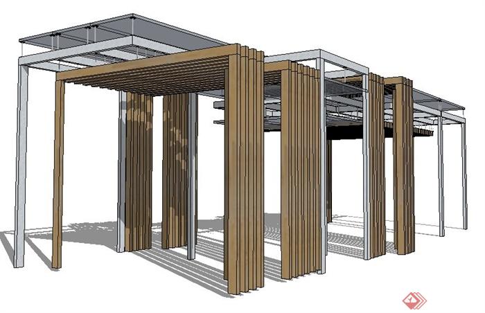 现代简约木质玻璃廊架设计su模型(1)