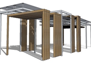 现代简约木质玻璃廊架设计SU(草图大师)模型
