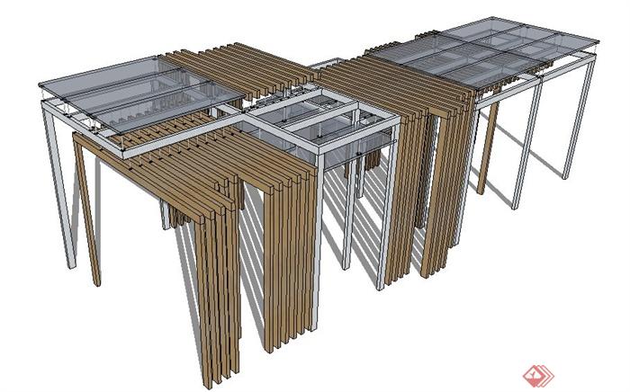 现代简约木质玻璃廊架设计su模型(2)