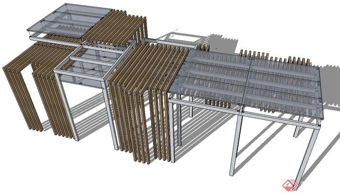 现代简约木质玻璃廊架设计su模型(3)