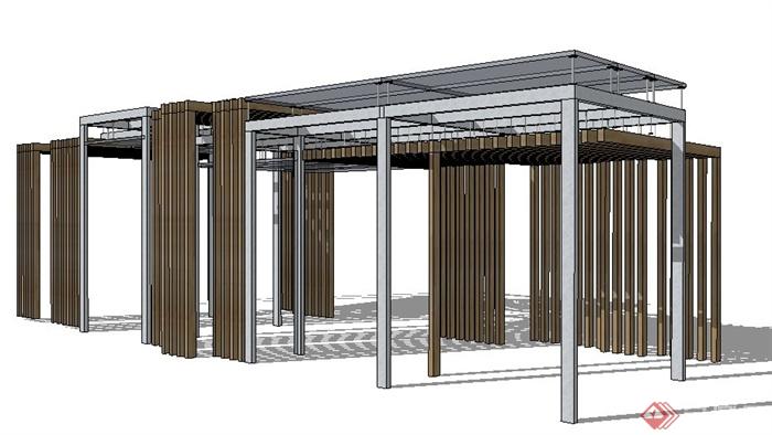 现代简约木质玻璃廊架设计su模型(4)