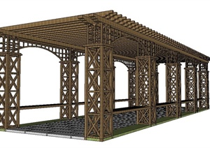 园林景观中式木质廊架设计SU(草图大师)模型
