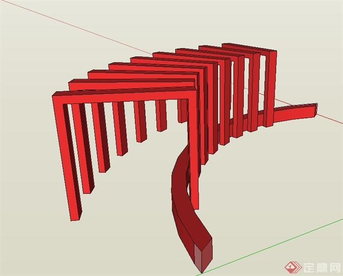 園林景觀節點紅色廊架設計su模型