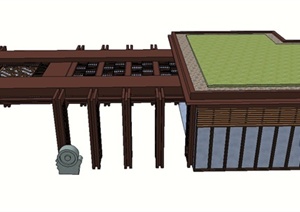 中式木质廊架设计SU(草图大师)模型