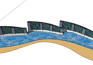 园林景观节点弧形水池与景墙设计SU(草图大师)模型
