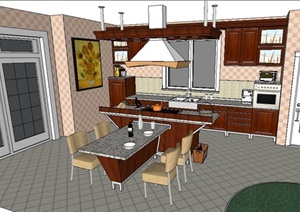 现代风格厨房整体室内设计SU(草图大师)模型