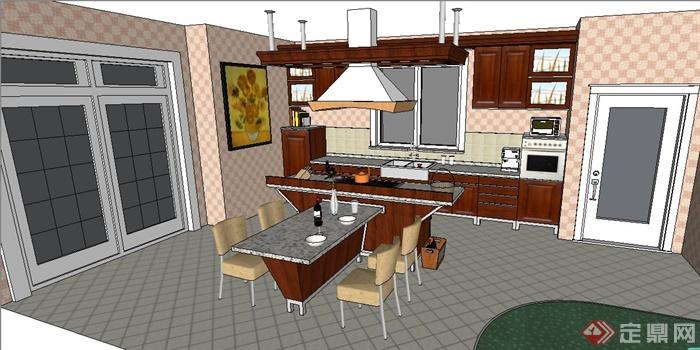 现代风格厨房整体室内设计su模型(1)