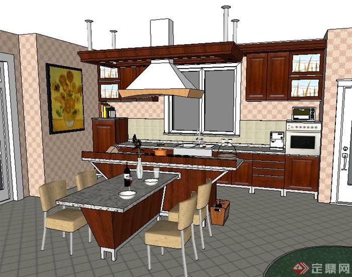 现代风格厨房整体室内设计su模型(3)