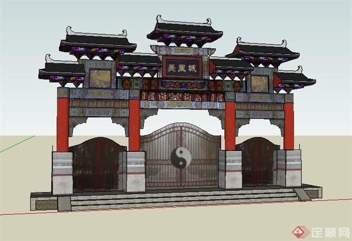 中式风格古建重檐牌坊设计su模型(1)