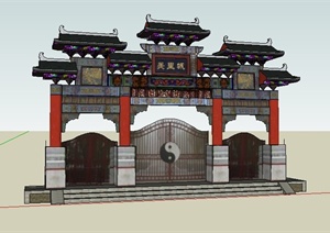 中式风格古建重檐牌坊设计SU(草图大师)模型