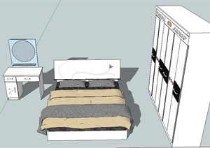 现代室内双人床、衣柜设计SU(草图大师)模型