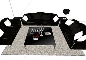 黑白系列沙发茶几设计SU(草图大师)模型