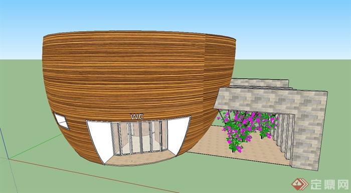 现代某公园圆形公共厕所建筑设计SU模型(1)