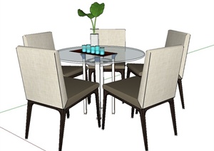 现代室内五人玻璃桌椅设计SU(草图大师)模型