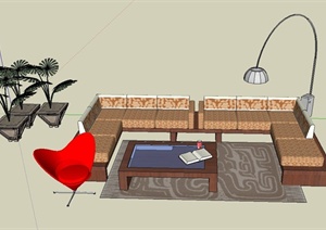 现代办公空间休息室内沙发茶几设计SU(草图大师)模型