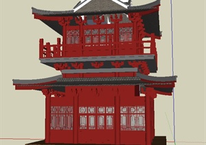 中式风格古建塔楼设计SU(草图大师)模型