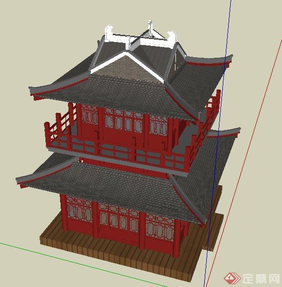 中式风格古建塔楼设计su模型(3)