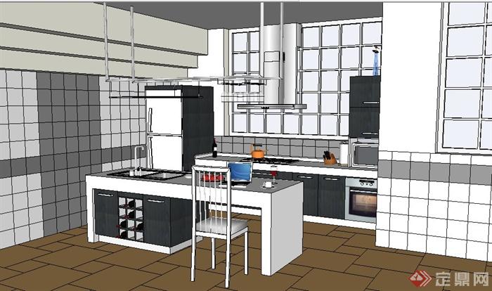 简约现代厨房室内设计su模型(1)