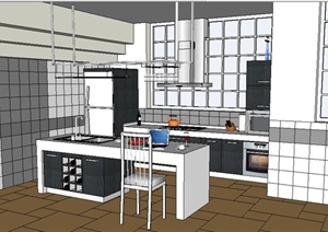 简约现代厨房室内设计SU(草图大师)模型