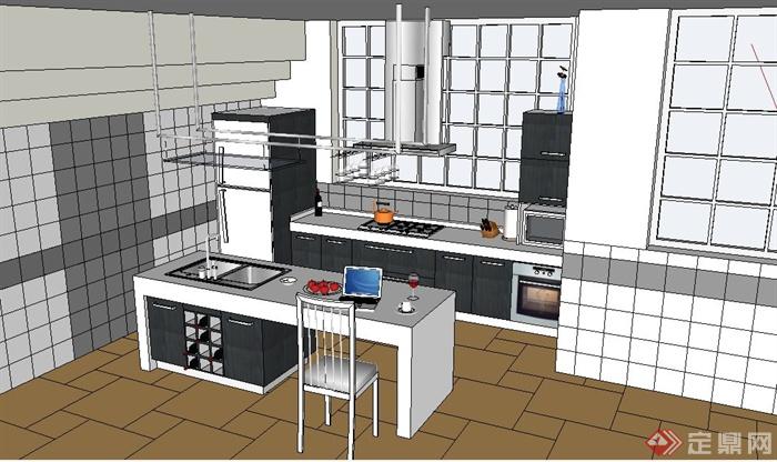 简约现代厨房室内设计su模型(3)