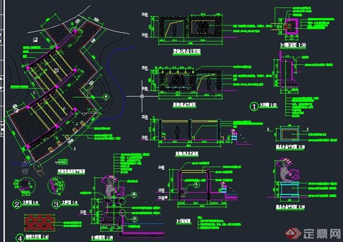 园林鱼形喷泉、景观文化壁、特色铺装、景观桥等设计CAD施工图(2)