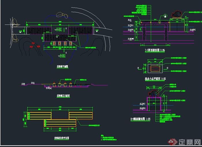 园林鱼形喷泉、景观文化壁、特色铺装、景观桥等设计CAD施工图(1)