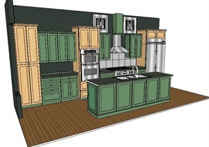 现代风格整体厨房场景室内设计SU(草图大师)模型