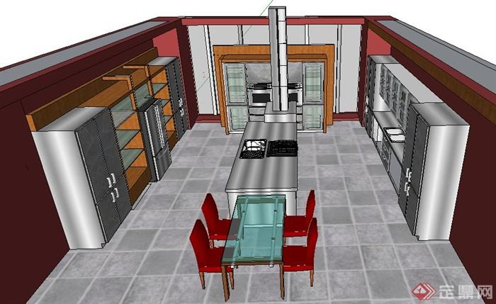 现代简约厨房室内装饰su模型(2)