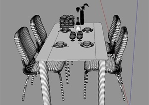 现代某餐厅四人长方形餐桌椅设计SU(草图大师)模型