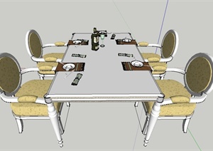 现代室内四人长方形桌椅设计SU(草图大师)模型