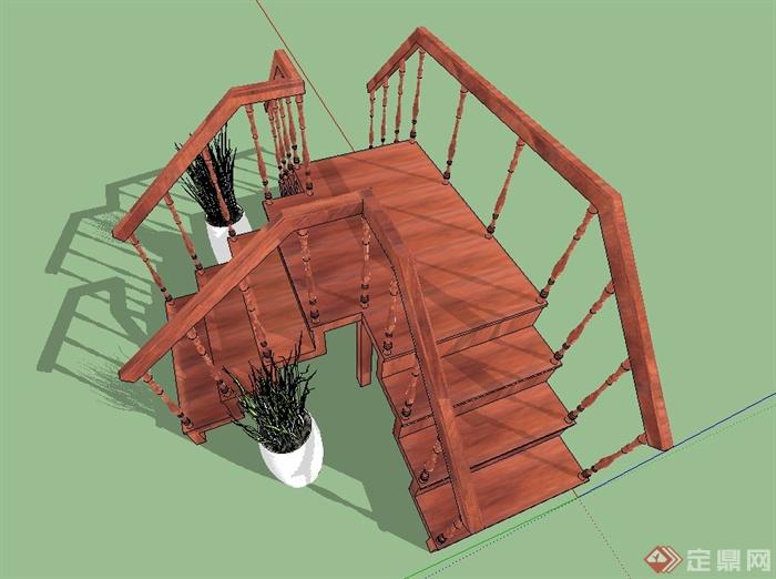 室内木质三叉楼梯设计SU模型(2)