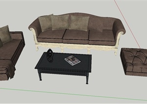 室内某灰色系沙发茶几组合设计SU(草图大师)模型