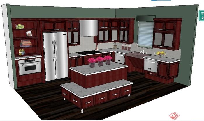 中式风格红木厨房室内设计su模型(1)