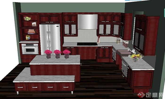中式风格红木厨房室内设计su模型(2)