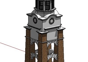 西班牙风格景观塔楼设计SU(草图大师)模型