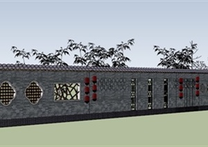 某现代中式风格镂空景墙设计SU(草图大师)模型
